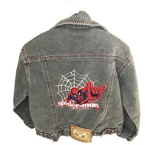 Black spider man jeans jacket